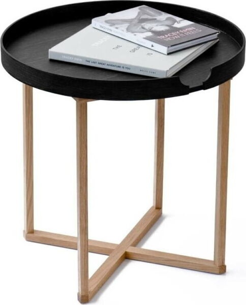 Černý odkládací stolek z dubového dřeva s odnímatelnou