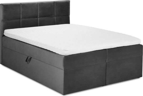 Tmavě šedá boxspring postel s úložným prostorem 180x200