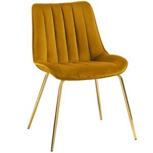 Hořčicově žlutá sametová jídelní židle