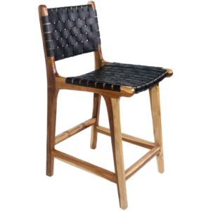 Nordic Living Černá kožená barová židle Molie