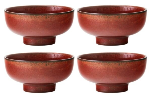 Set čtyř červeno hnědých keramických misek MENU