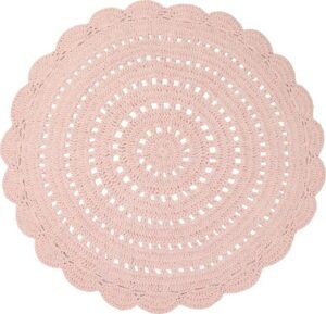 Růžový ručně háčkovaný koberec z bavlny