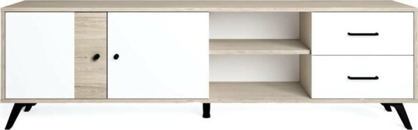 Bílý TV stolek v dekoru dubu 181x53