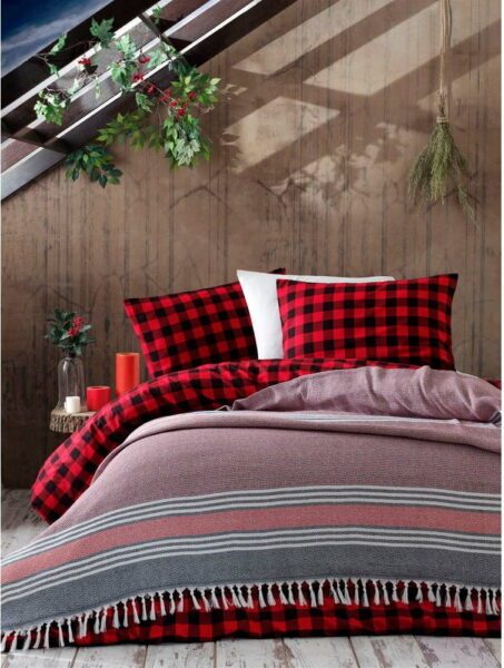 Červený bavlněný přehoz přes postel EnLora Home Anna