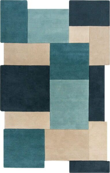 Modro-béžový vlněný koberec 240x150 cm Abstract