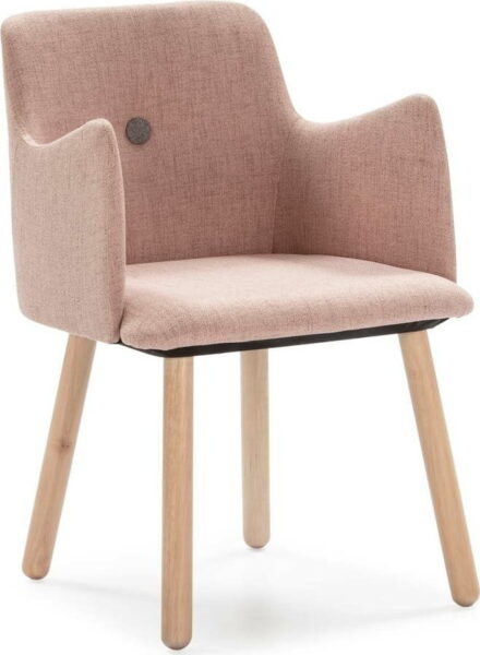 Růžová jídelní židle s nohami ze dřeva