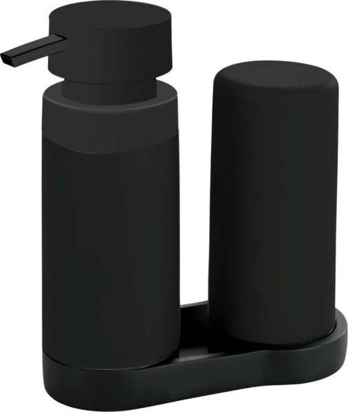 Černý stojan s dávkovačem na mycí