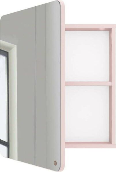 Růžová nástěnná koupelnová skříňka se zrcadlem