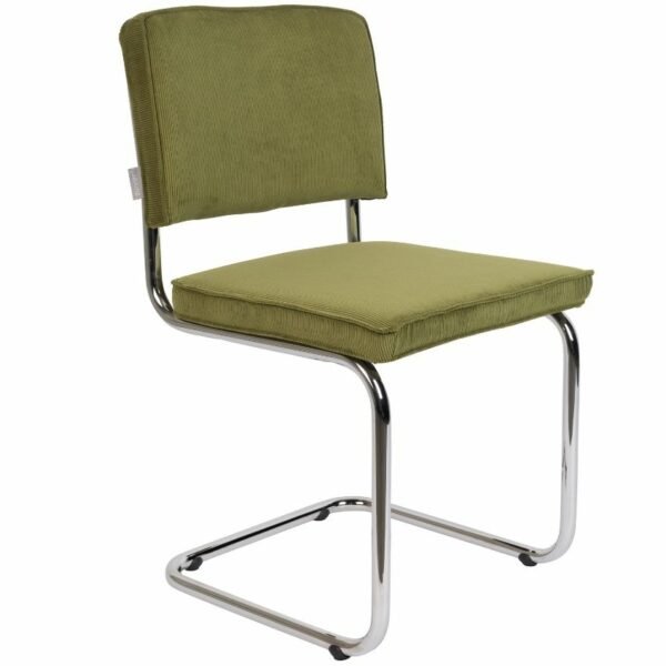 Zelená manšestrová jídelní židle ZUIVER RIDGE RIB s lesklým