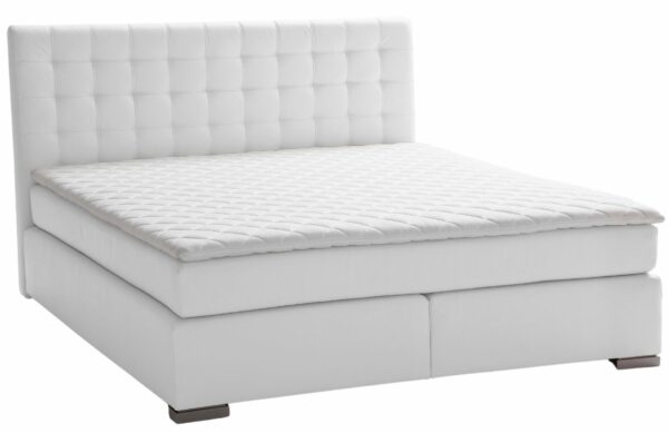 Bílá koženková dvoulůžková postel 180 x 200