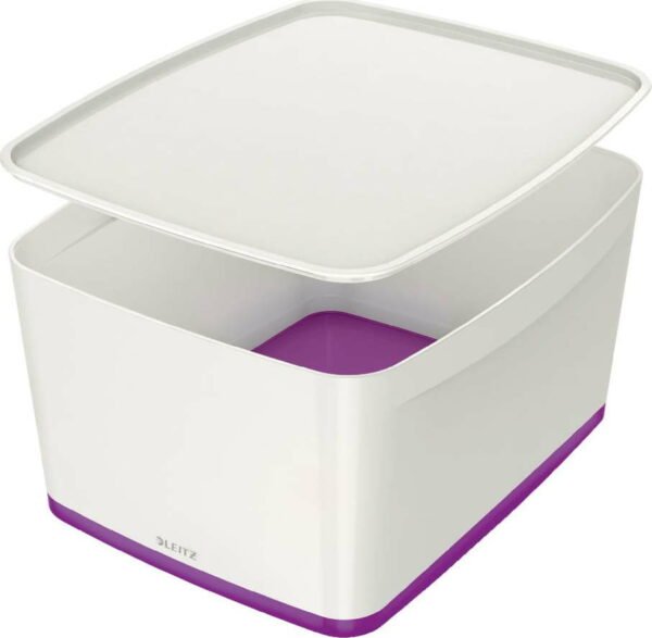 Bílo-fialový plastový úložný box s víkem