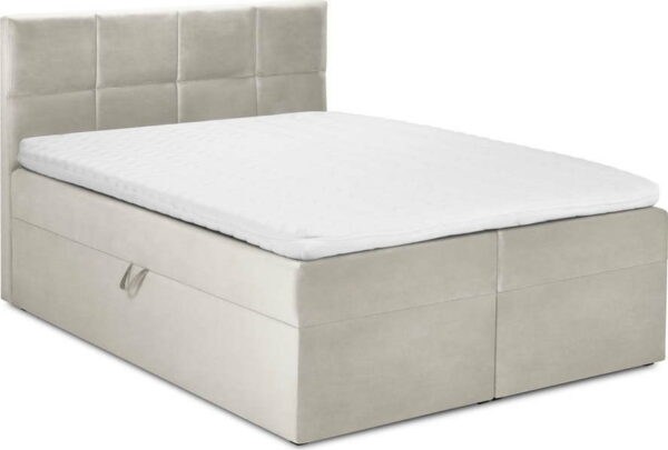 Béžová boxspring postel s úložným prostorem 200x200