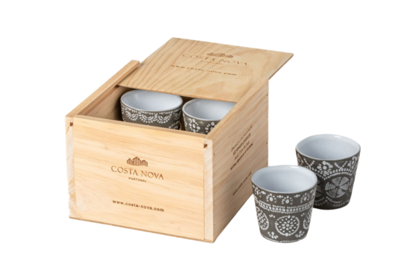 Dřevěný box s 8 šedými šálky na espresso COSTA