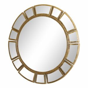 Nástěnné zrcadlo s kovovým rámem ve zlaté barvě