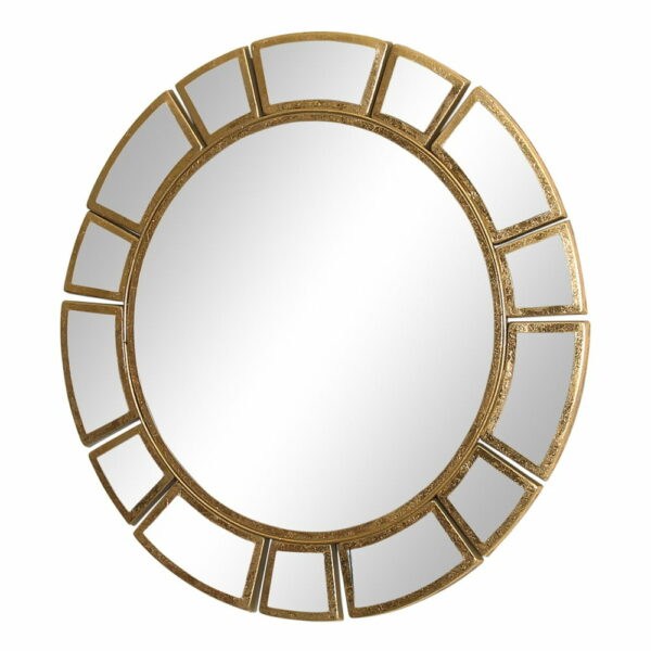 Nástěnné zrcadlo s kovovým rámem ve zlaté barvě