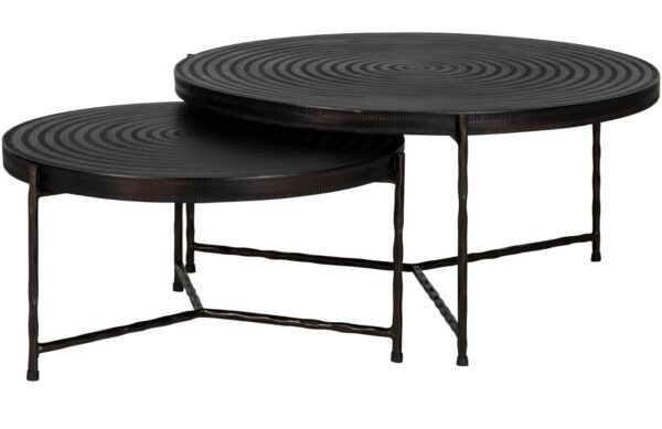 Set dvou černých kovových konferenčních stolků
