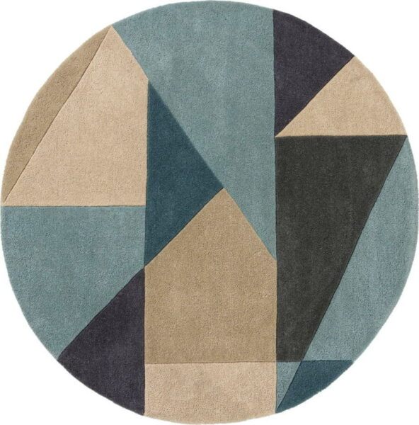 Modro-béžový vlněný kulatý koberec ø 133 cm