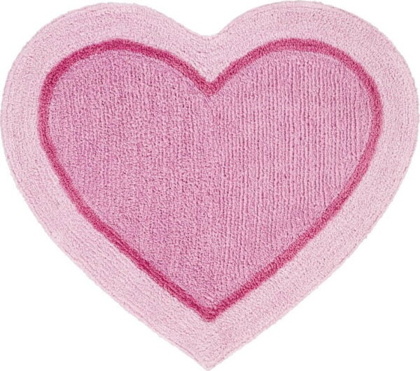 Růžový dětský koberec ve tvaru srdce
