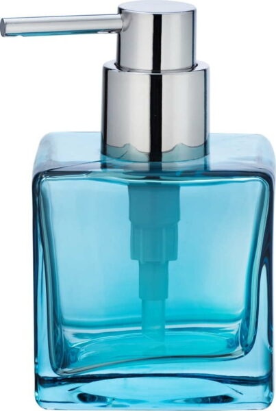 Modrý skleněný dávkovač na mýdlo