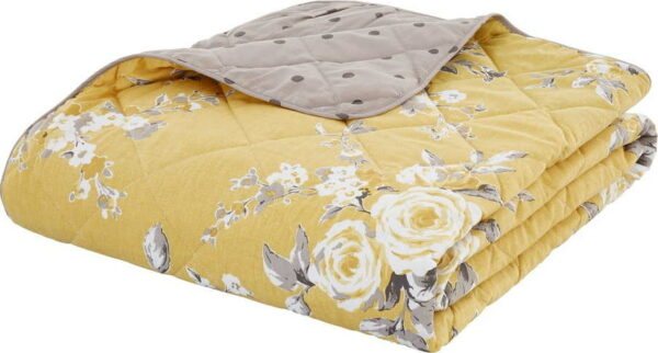 Žlutý přehoz přes postel s motivem květin Catherine