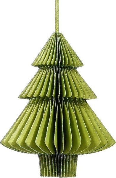 Zelená papírová vánoční ozdoba ve tvaru stromu