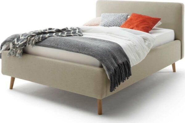 Šedohnědá čalouněná dvoulůžková postel s úložným prostorem s roštem