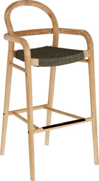 Zahradní barová židle z eukalyptového dřeva se zeleným výpletem