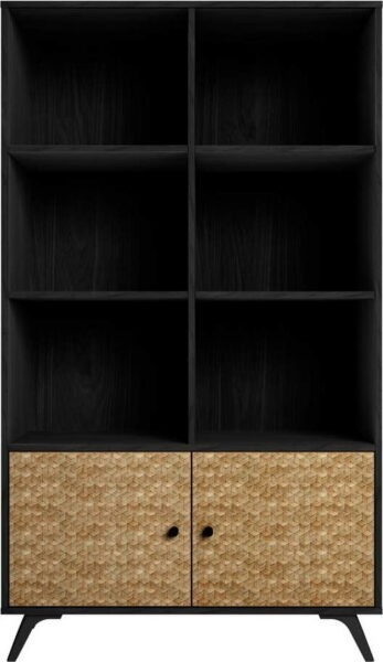 Černá knihovna v dekoru exotického dřeva 92x160