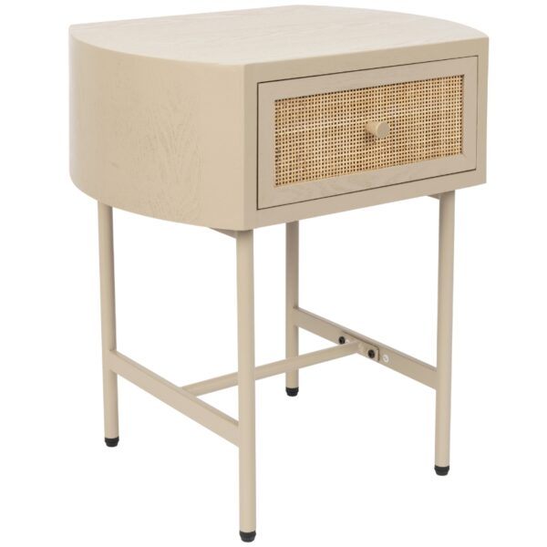 White Label Béžový dřevěný odkládací stolek s ratanovou výplní