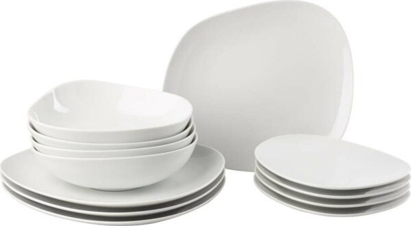 12dílná sada bílých porcelánových talířů