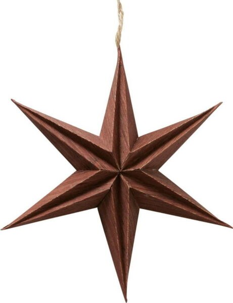 Hnědá vánoční papírová závěsná dekorace ve tvaru hvězdy