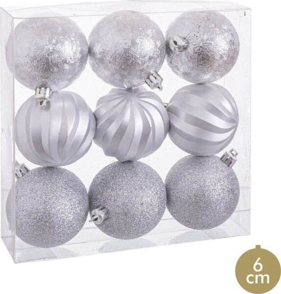 Sada 9 vánočních ozdob ve stříbrné barvě
