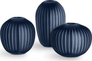 Sada 3 miniaturních kameninových tmavě modrých váz
