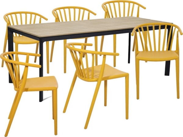 Zahradní jídelní set pro 6 osob se žlutou židlí Capri
