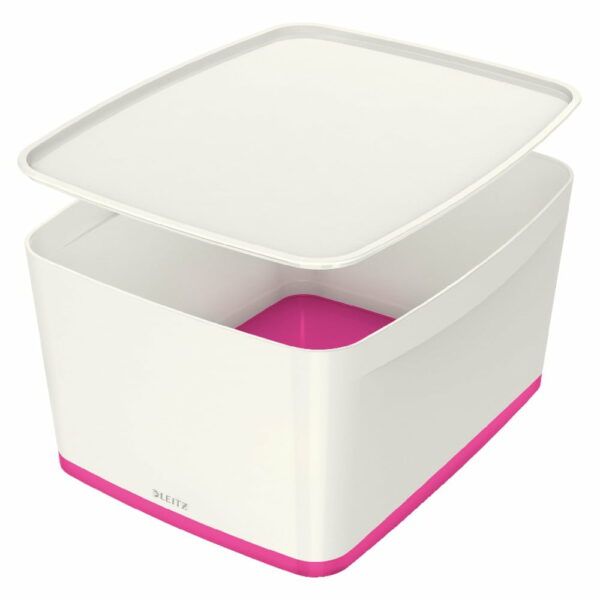 Bílo-růžový plastový úložný box s víkem