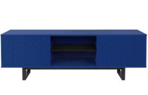 Tmavě modrý lakovaný rýhovaný TV stolek Woodman