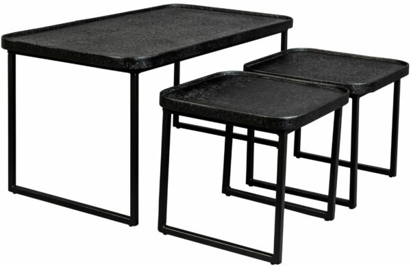 Set tří černých kovových konferenčních stolků