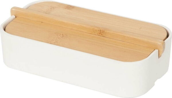 Bílý úložný box s bambusovým