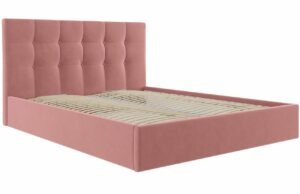 Růžová sametová dvoulůžková postel MICADONI Phaedra