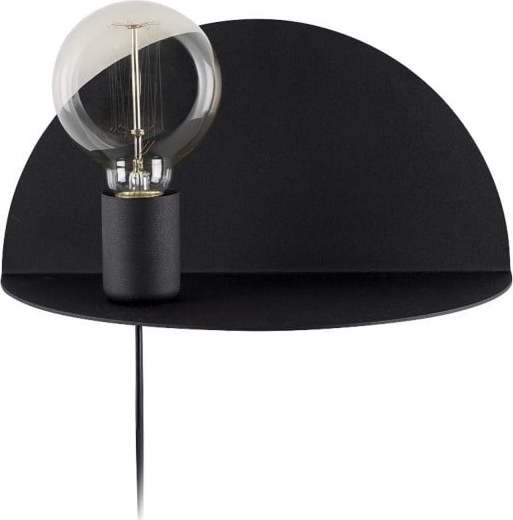 Černá nástěnná lampa s poličkou