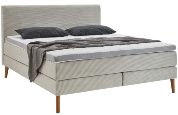 Béžová manšestrová dvoulůžková postel 140 x 200