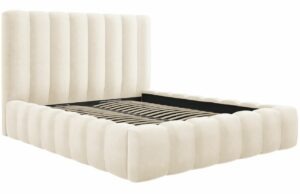 Béžová sametová dvoulůžková postel MICADONI Kelp 180 x