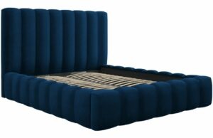 Královsky modrá sametová dvoulůžková postel MICADONI Kelp 180