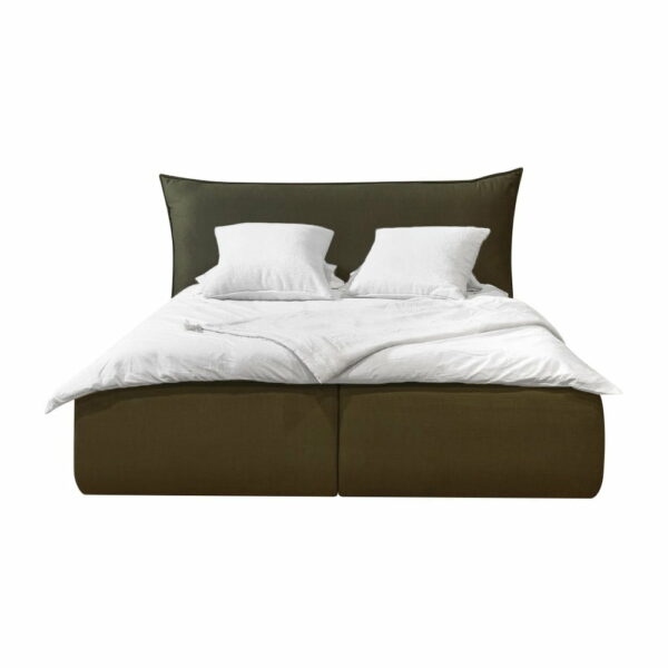 Tmavě zelená čalouněná dvoulůžková postel s úložným prostorem s