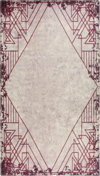 Červeno-krémový pratelný koberec 80x50 cm