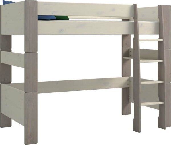 Bílo-šedá vyvýšená dětská postel z borovicového dřeva 90x200