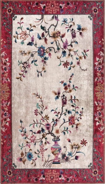 Červeno-krémový pratelný koberec 150x80 cm -