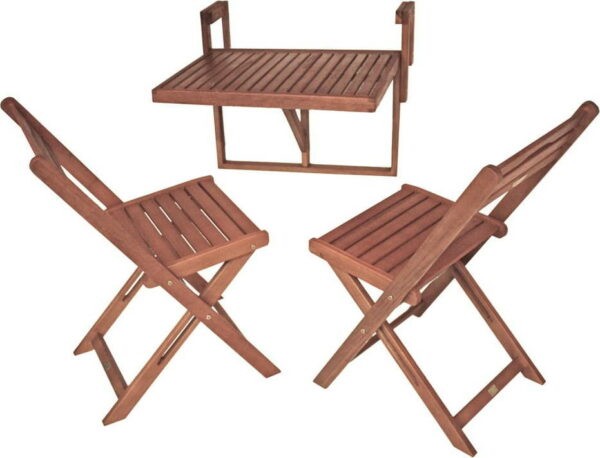 Set 2 židlí a závěsného stolku z eukalyptového