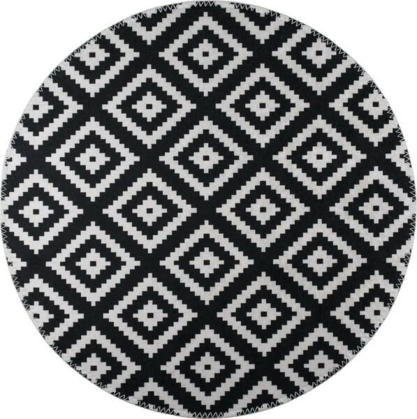 Černo-bílý pratelný kulatý koberec ø 120