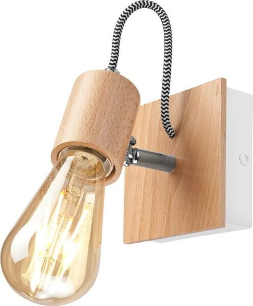 Dřevěná nástěnná lampa s bílým